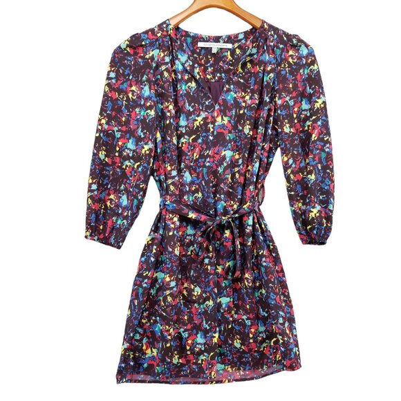 Collective Concepts Belted Mini Dress Multicolor 3/4 Balloon Sleeve Size XS - Picture 1 of 14